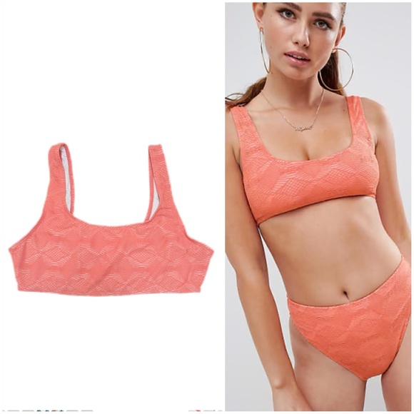 ASOS DESIGN Fuller Bust 34G Mix And Match Crochet Crop Bikini Top Coral Orange - Picture 1 of 8